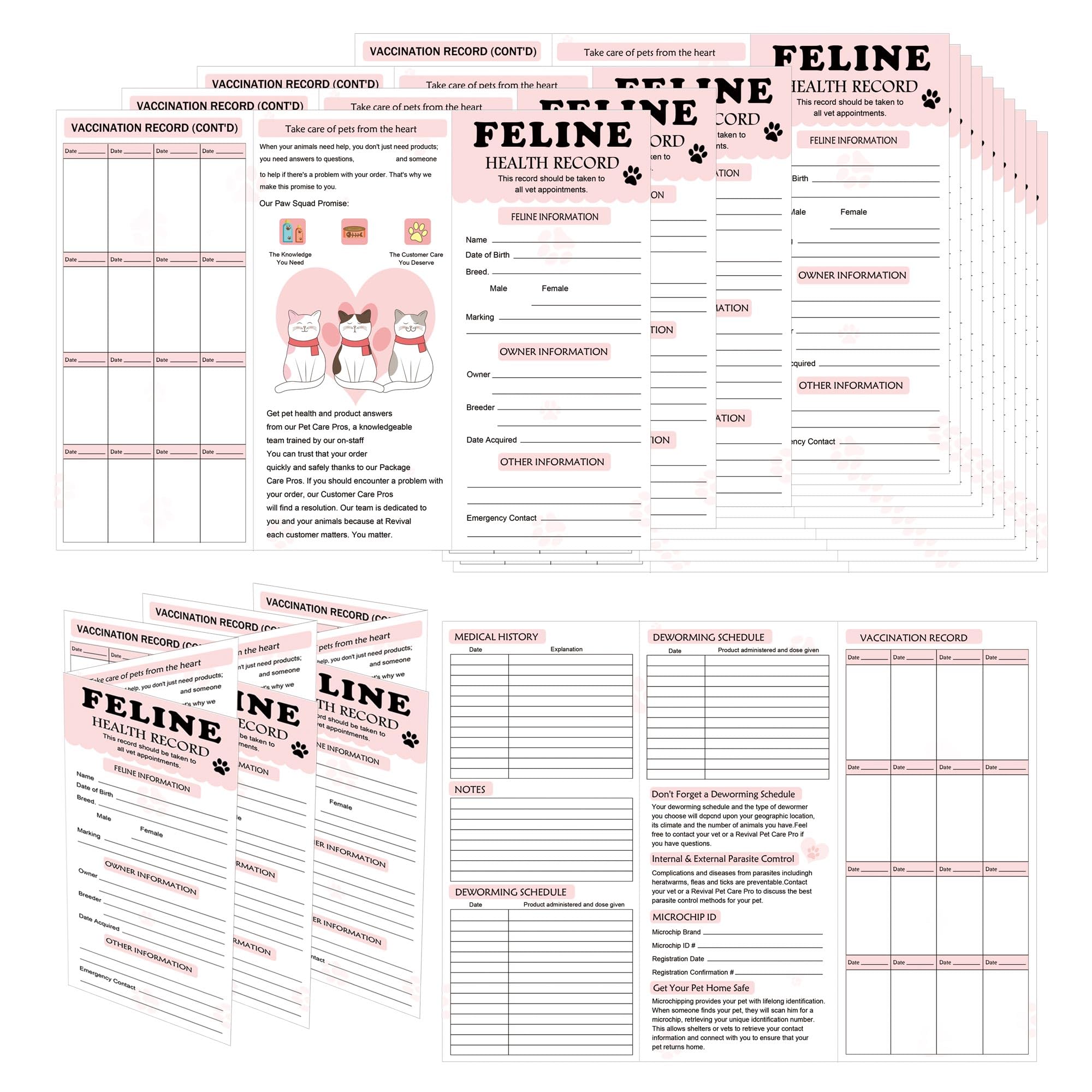 Photo 1 of 25 Pack Pink Puppy Record Cards 8.3 x 11 Inch Dog Canine Health Record Books Dog Health Records and Recommendations Puppy Record Booklets Canine Health Record?Cat?