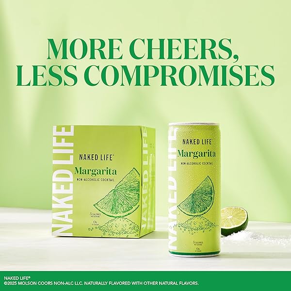 NAKED LIFE NON-ALCOHOLIC DRINKS, MARGARITA, ZERO SUGAR, LOW CALORIE, ALCOHOL-FREE COCKTAILS 4 PACK, 8.4 FL OZ CANS
