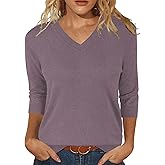 JomeDesign Womens Sweaters 3/4 Sleeve Pullover Tops V Neck Blouses Business Casual Fashion Clothes