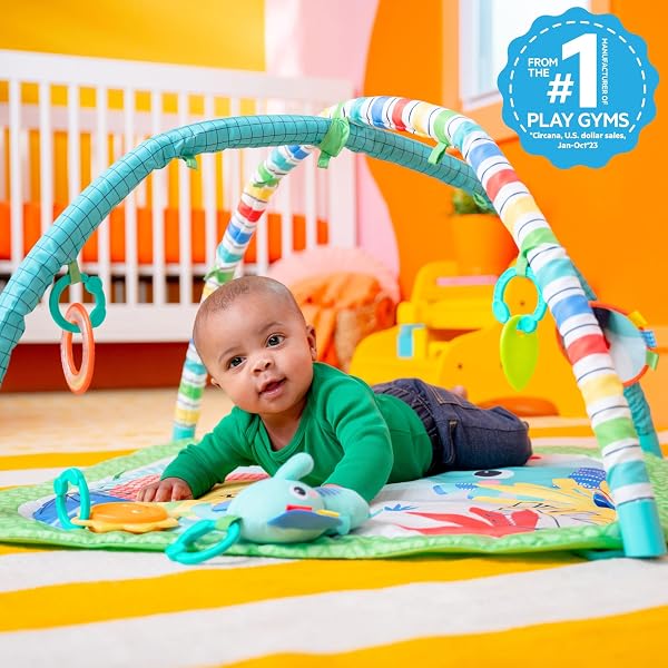 BRIGHT STARTS WILD WIGGLES BABY ACTIVITY GYM & PLAY MAT WITH FOLDINGTOY BAR, NEWBORN AND UP – GREEN, 18.0″ X 31.0″ X 31.0″