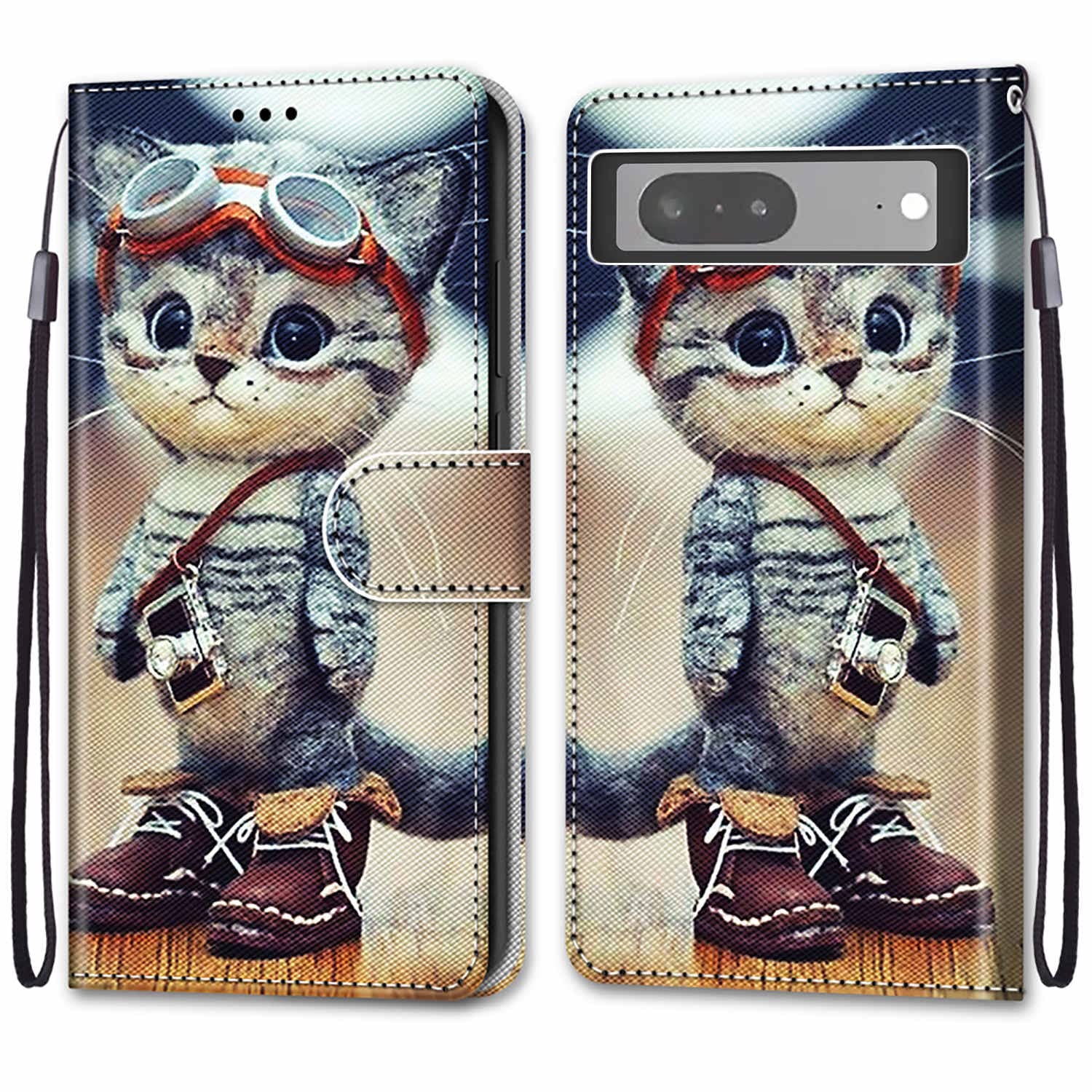 Wuhaizher Cute Cat Case for Google Pixel 7A: Flip Case with Wallet, Leather & TPU, Magnetic Closure, Card Slot, Hands-Free Stand