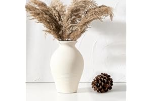 LUKA Ceramic Rustic Farmhouse Vase, 9.2 inch Whitewashed Terracotta Vase, Pottery Decorative Vases,Clay Decorative Vases for Home Decor, Table, Living Room, Shelf, Mantel Decoration(Off-White)