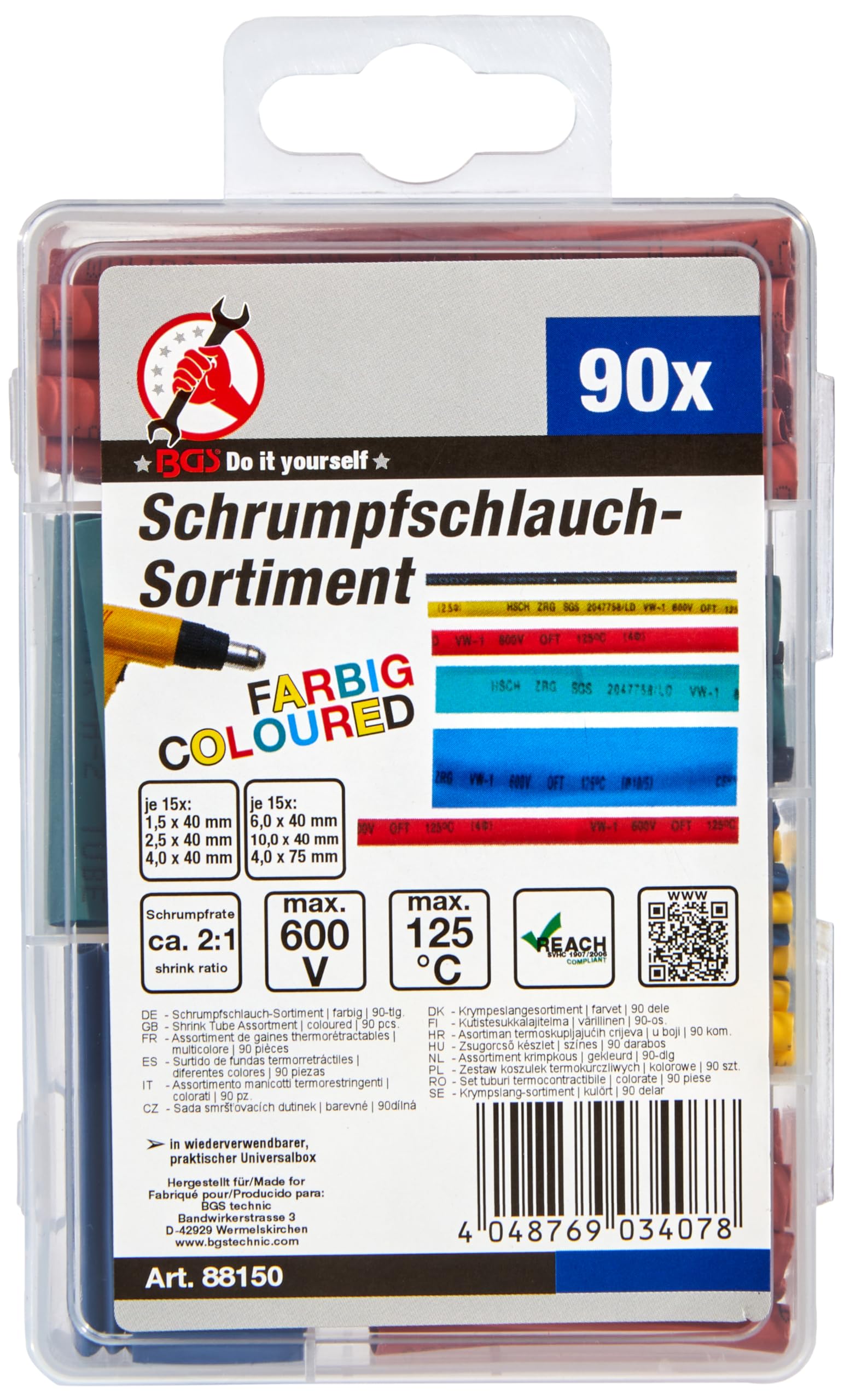 BGS Diy 88150 | Shrink Tube Assortment | coloured | 90 pcs.