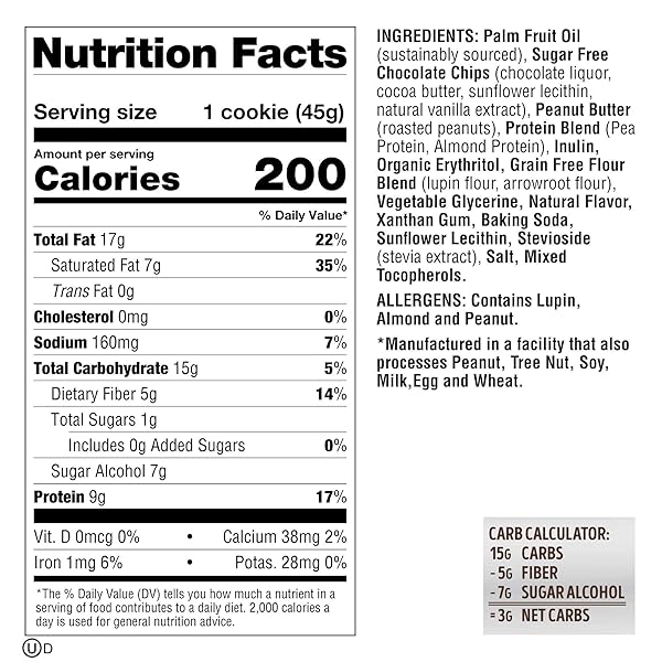 LENNY & LARRY’S COOKIE, CHOCOLATE CHIP, SOFT BAKED, 9G PLANT PROTEIN, 3G NET CARBS, VEGAN, NON-GMO, 1.6 OUNCE COOKIE (PACK OF 12) – PACKAGING MAY VARY