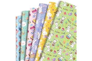 Dtiafu Easter Wrapping Paper for Kids Boys Girls Women - 6 Style Holiday Gift Wrap with Bunny Eggs Design Great for Spring Birthday Theme Party - 20 X 28 Inch Per Sheet(6 Sheet)