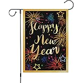 Heyfibro Happy New Year Garden Flag Happy Firework Party Garden Flags 12x18 Inch Double Sided Burlap Welcome 2026 Banner for Winter Holiday Farmhouse Yard Decoration(ONLY FLAG)