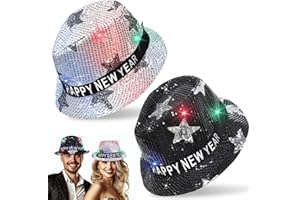 TURNMEON 2 Pack Happy New Year Hats LED Light Up Top for Women & Men, Black & Silver Party Hats for New Year's Eve Party Supplies 2026