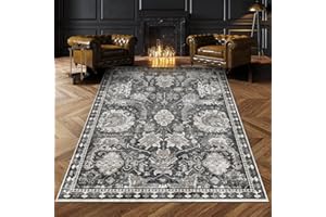 RUGSURE 5x7 Washable Area Rugs - Perfect Resistant Rug for Living Room, Bedroom, Kids Room, Nursery - Stain & Water Resistant Non-Slip, Pet & Child Friendly, Vintage Tribal Area Rugs (Grey, 5'x7')