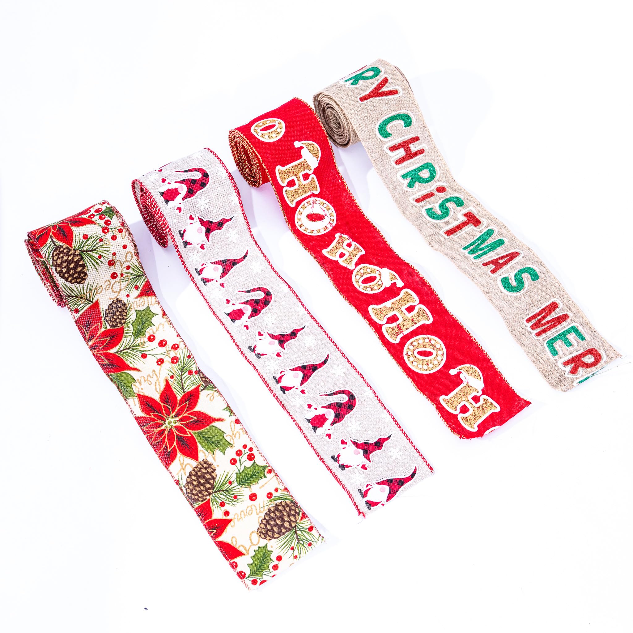 Evelay Christmas Ribbon for Gift Wrapping Decorations Set of 4 Crafts Gifts Wired Ribbon Bow Wrapping with 10 Metres Total