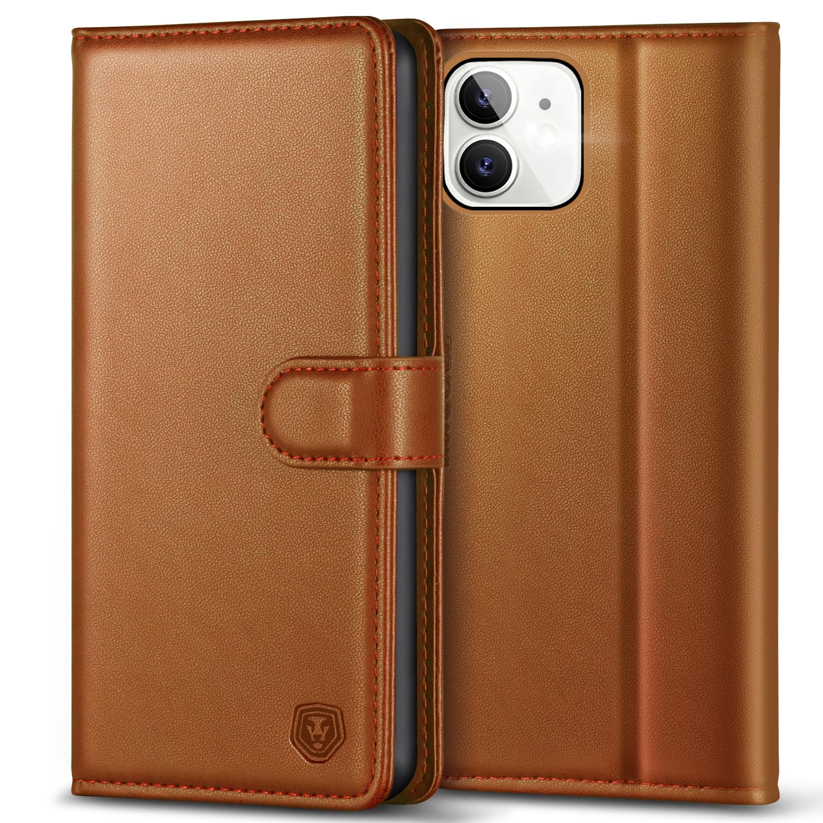 Kuafcase Compatible for iPhone 12/12 Pro Case with 4 Card Slots Magnetic Closure Kickstand Shockproof Protective Phone Case Compatible for iPhone 12/12 Pro - Brown — image 1