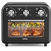 SMIRLY 6-in-1 Air Fryer Toaster Oven Combo, 13QT Small Toaster Oven Black | 1200W Toaster Ovens Countertop for Air Fryer, Bake, Toast, Roast, Broil, Reheat, Compact Toaster Oven with Basket, Rack, Tray