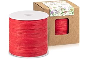 Whaline 229 Yards Christmas Raffia Paper Ribbon Red Craft Packing Paper Twine Raffia String for Valentines and Holiday Gifts, DIY Decoration and Weaving,1/4 inch Width