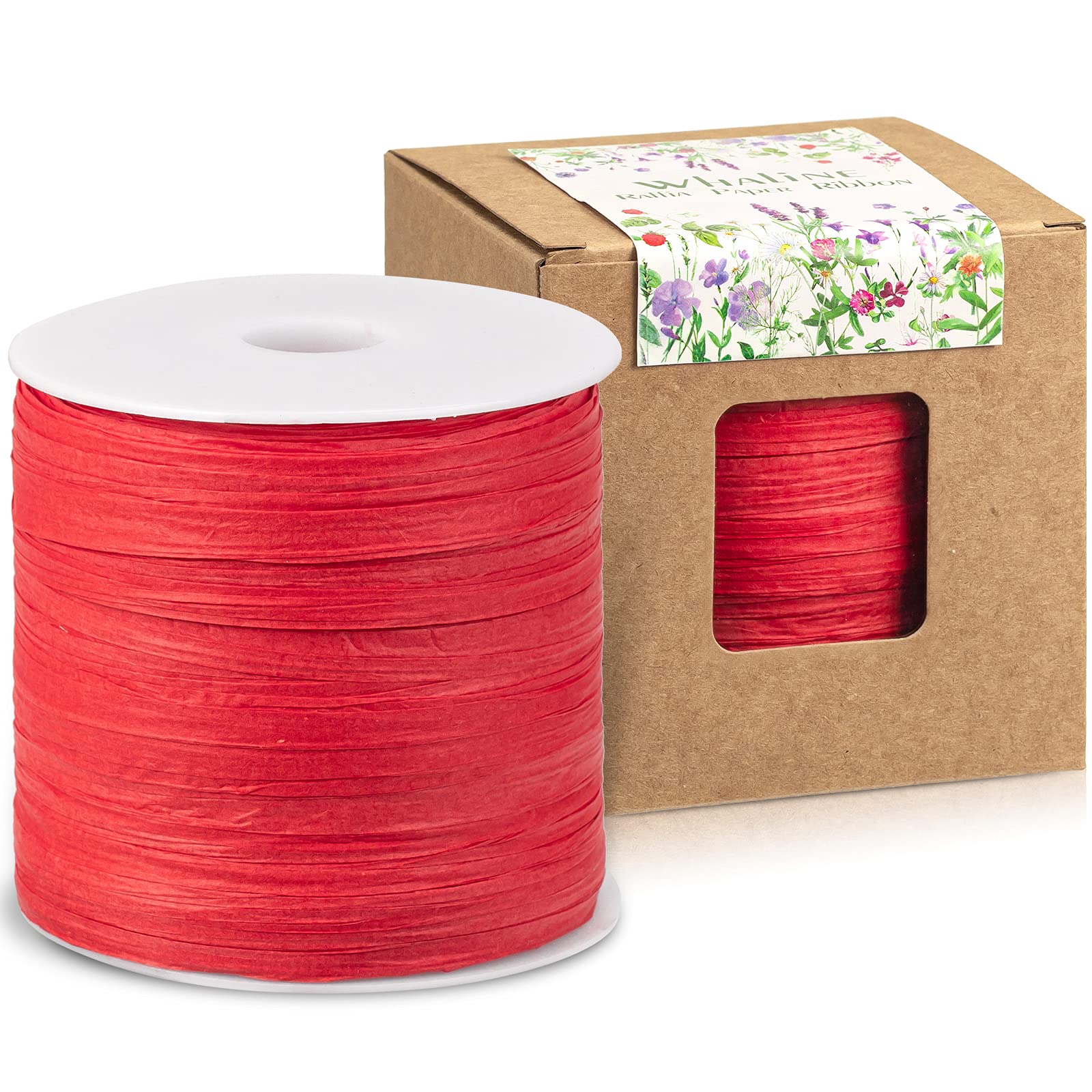 Whaline 229 Yards Christmas Raffia Paper Ribbon Craft Packing Paper Twine for Valentine Festival Gifts, DIY Decoration and Weaving, 1/4 inch Width (Red)