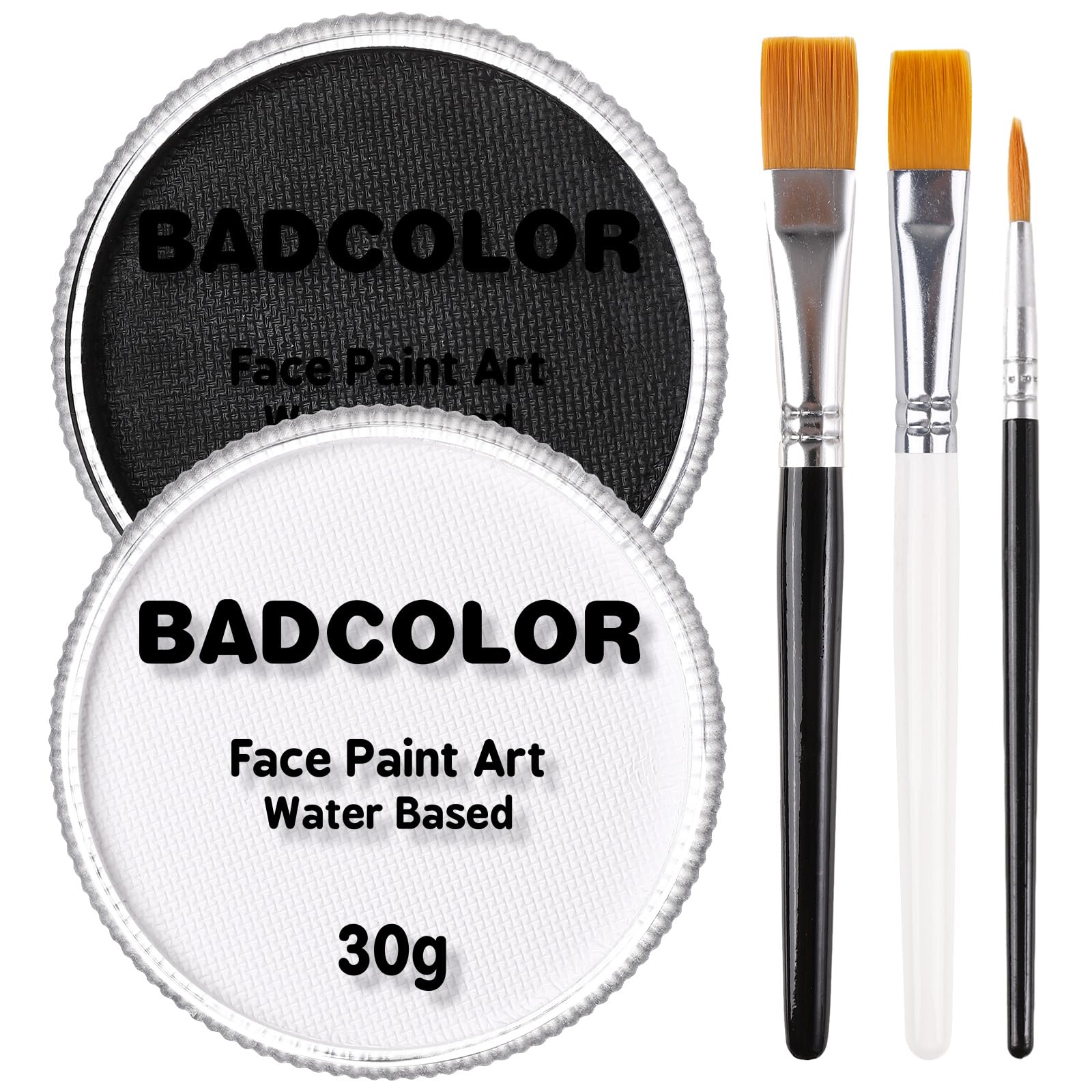 Black & Clown White Face Body Paint with 3Pcs Painting Brushes, Water Based SFX Makeup Palette for Kids & Adults, Non-Toxic Facepaint for Halloween, Cosplay, Costume & Theater