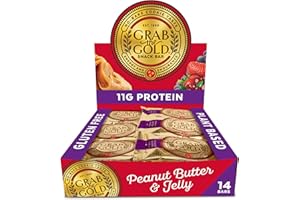 GRAB THE GOLD Snack Bars, Peanut Butter & Jelly (14 Bars - Amazon Exclusive) 11g Plant-Based Protein, Made w/Organic Oats & Cranberries, Whole Food Bars, Gluten Free - Vegan - High Fiber - Dairy Free…