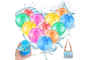 MAKE KIDS SMILE BUBBLE FUN 12 Pcs Reusable Water Balloons for Kids Adults Outdoor Activities, Soft Silicone Water Splash Ball with Mesh Bag, Magnetic Water Ball for Kids Pool Beach Bath Toys Summer Fun Party Activities