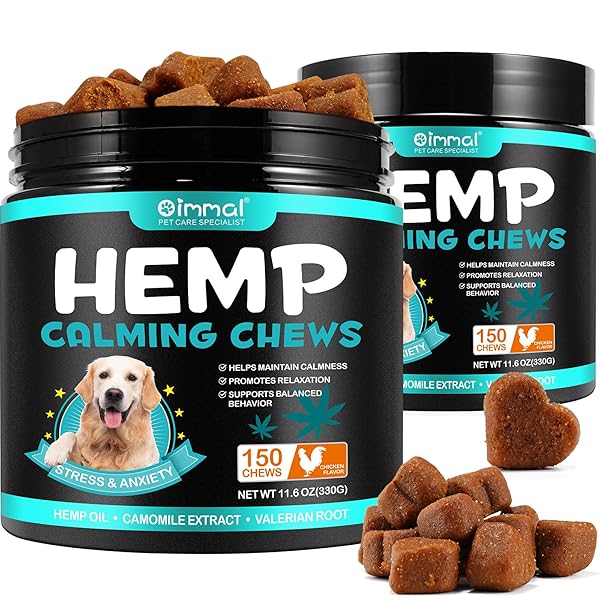 CALMING CHEWS FOR DOGS – 150 CHEWS HEMP TREATS FOR DOG ANXIETY RELIEF & STRESS, DOG CALMING TREATS,TRAVEL, THUNDER, SEPARATION, CONTAIN HEMP OIL, VALERIAN – SLEEP CALMING AID, MELATONIN FOR DOGS