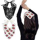 hoyuwak 2Pcs Crochet Bandanas Headbands Hairbands Head Scarf for Women Girls Knitted Floral Strawberry Hair Accessories for Styling Festival Holiday Decor (White, Black)