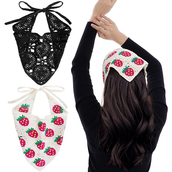 UYRVAPE 2pcs Foulard à Cheveux Femme Vintage En Dentelle Crochetée