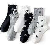 bropapa Women's Ankle Socks,Ruffle Cuff,Cute Vintage Patterned,Casual Dress Sock,Princess Lettuce Floral Socks 6Pack