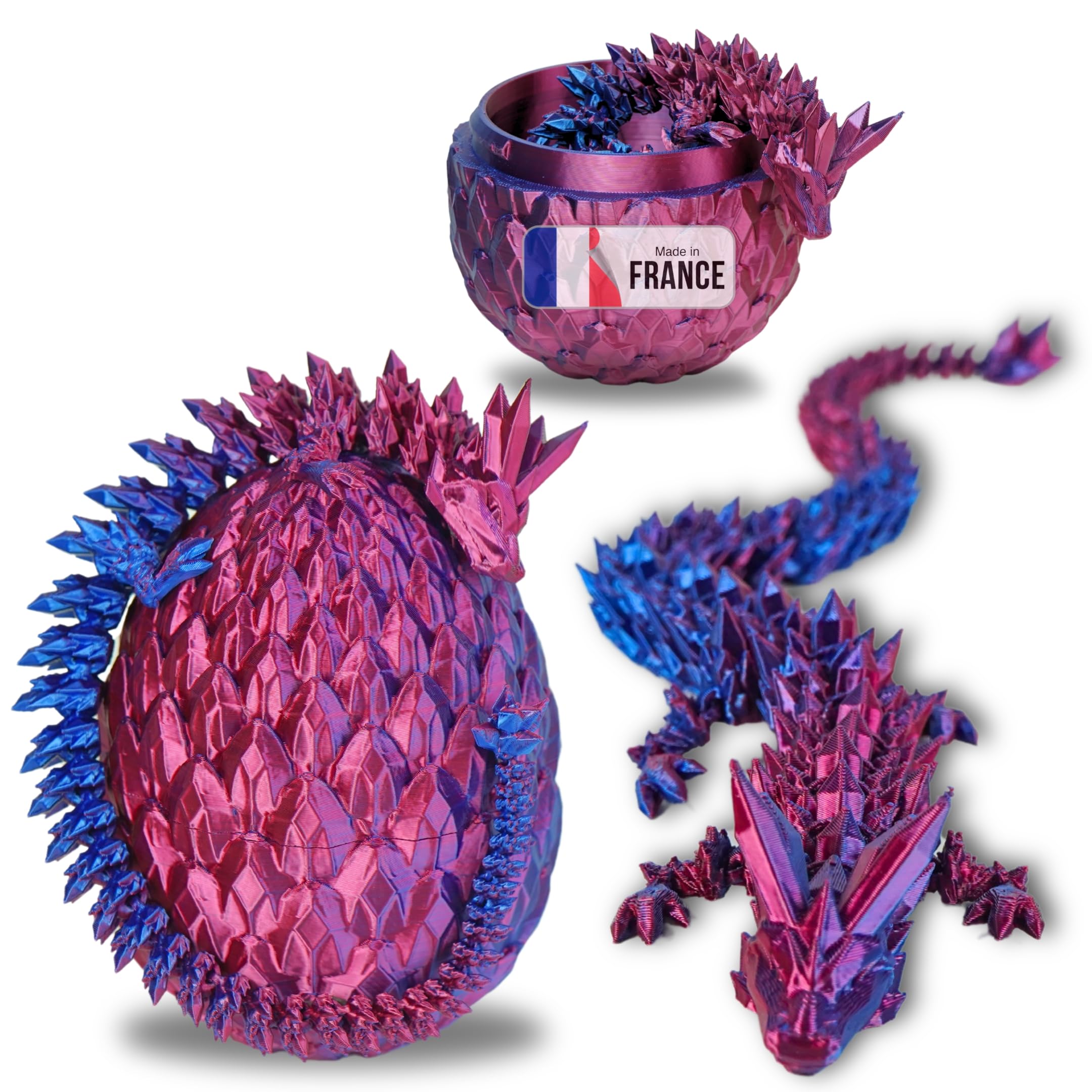 Articulated Dragon & 3D-Printed Dragon Egg - Fantasy Universe Decoration/Fidget Toy - Unique Gift Idea, Home Décor for Kids' Room, Living Room (Glossy Purple)
