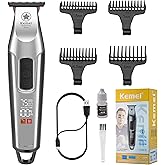 KEMEI Hair Trimmer for Men, Professional Hair Clippers Cordless Zero Gapped Trimmer with LCD Display Trimmers for Barbers with T Blade Beard Trimmers 3 Adjustable Speeds KM-1919 Silver