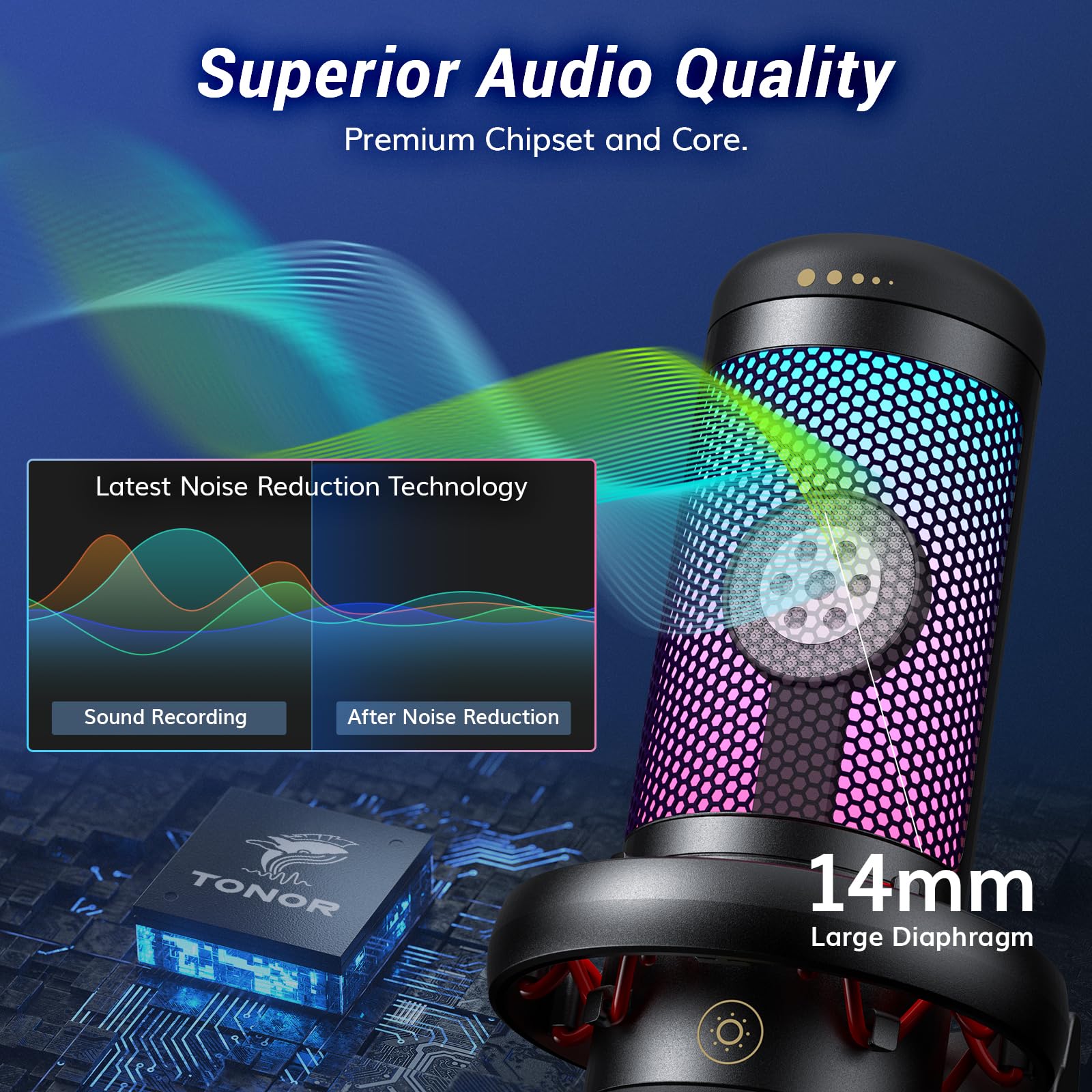 TONOR USB Gaming Microphone for PC, Cardioid Condenser Mic with Adjustable RGB Modes & Brightness, Quick Mute, Gain Control, for Streaming, Podcasting, Recording, PS4/5 Desktop Mic TC310