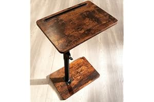 YUHFERA Sofa Armrest Tray Table for Couch - 360° Swivel Height Adjustable End for Small Spaces, Snack Side Table for Bed or Chair with Phone & Tablet Slot (Rustic,Standard)