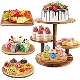 Esmorah Round Cupcake Stand Set of 4, Wooden Dessert Table Display Set with 4 Tier Wood Cupcake Stand (12 inch Round) and 3 Dessert Display Trays for Wedding/Party