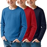 LessonZoo 3 Pack Boys Waffle Long Sleeve T-Shirts 5-14 Years Kids Thermal Crew Neck Tops Youth Fall Warm Shirts Basic Tees
