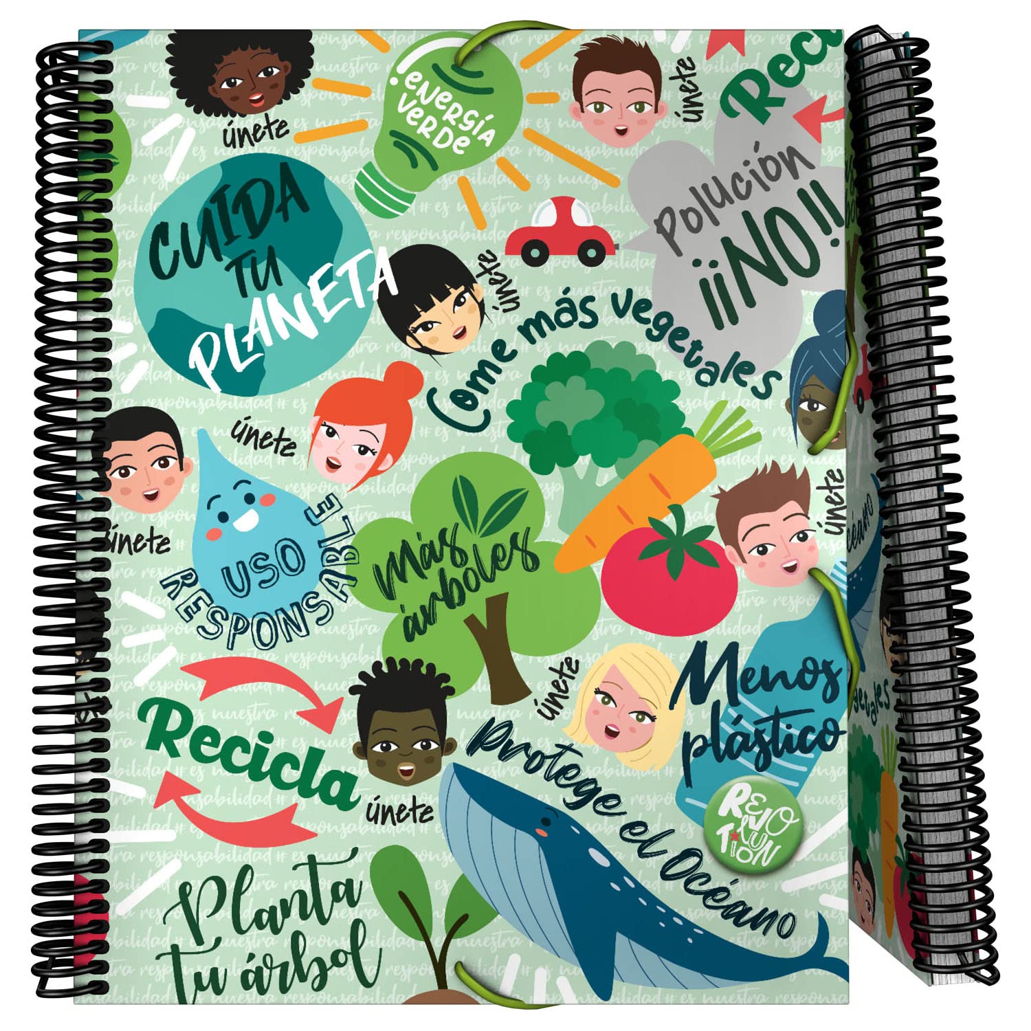 Grafoplás Revolution Collection 39822448 Spiral Folder A4 Green Polypropylene Cover Elastic Closure 30 Transparent Pockets Includes Fabric Closure Envelope