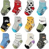 SkiBeaut Toddler Grips Socks, Non Slip Kids Toddlers Boys Girls Grippy Child Socks with Grippers for 1-7 Years Old,12 Pairs