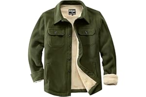 Puhope Men's Polar Fleece Warm Sherpa Lined Shirt Jacket for Men Thick Button Down Jacket with Multi Pockets