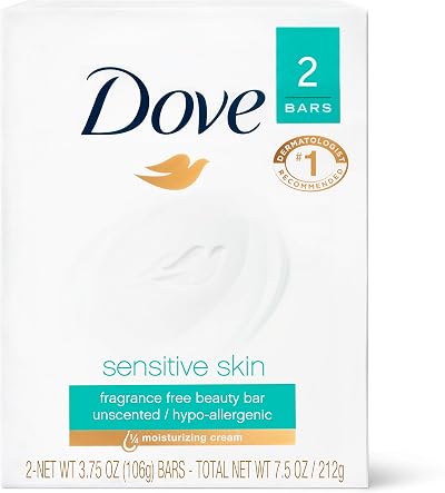 Dove Sensitive Skin Beauty Bar Hypoallergenic Fragrance Free 2 x 3.75 Oz
