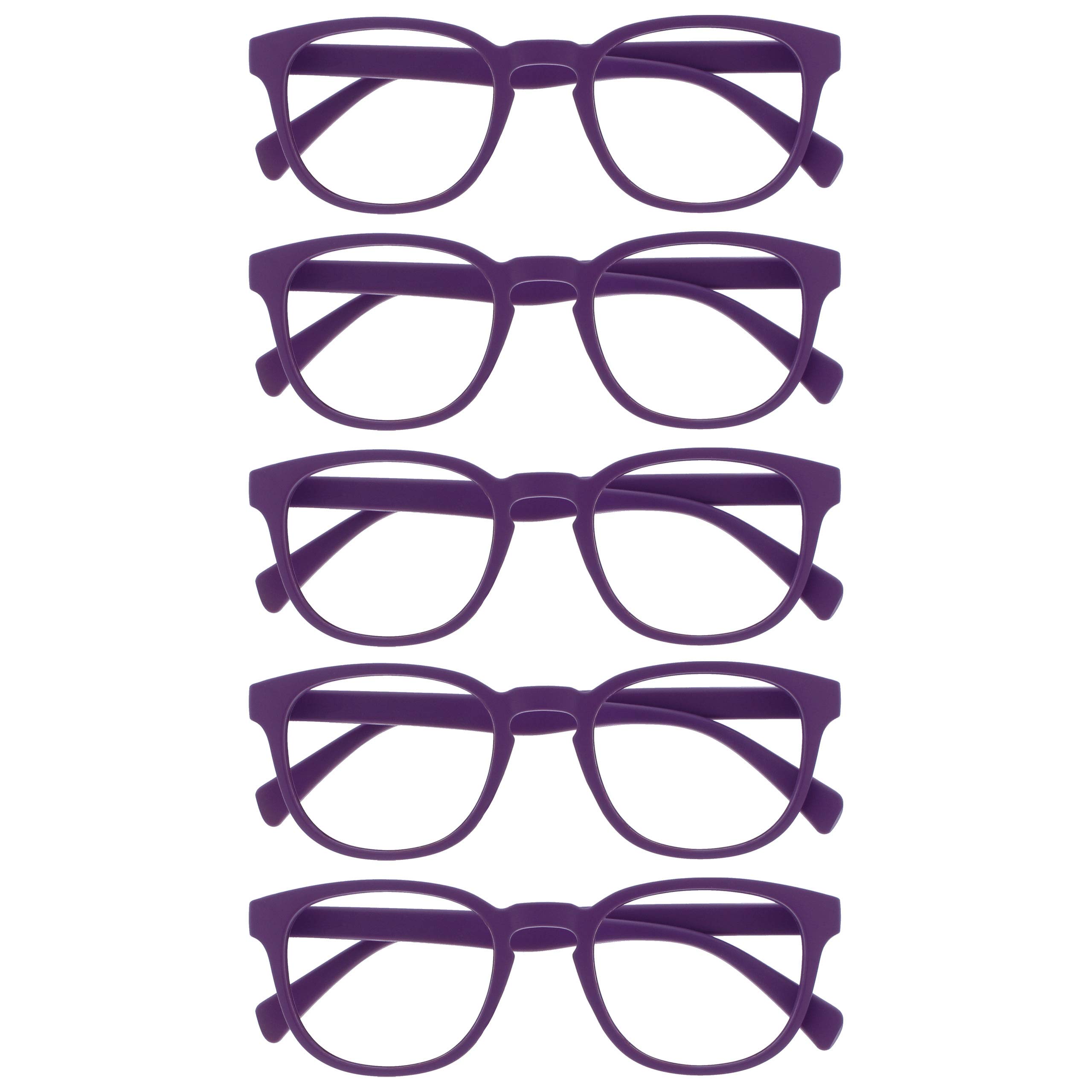 OPULIZE POP Reading Glasses for Women Men,Scratch Resistant Round Matt Frame with Spring Hinges, Purple +2.00 (Pack of 5)