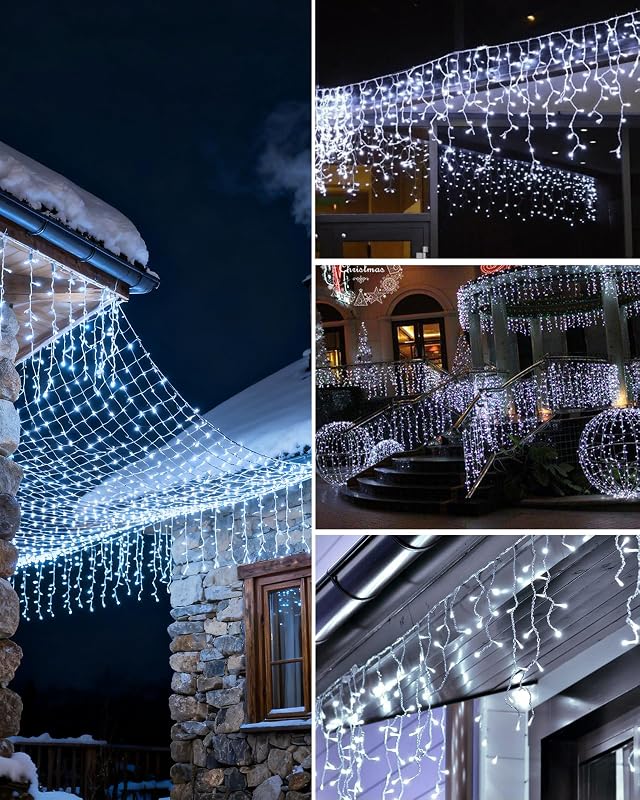 Cortina Luces Navidad Exterior 10M, 400LED Cadena de Luces, Guirnalda Luces de Cascada Prolongable, Función de Memoria, Temporizador, Decoración para Navidad, Fiesta, Boda, Jardín, Balcón, Ventana — foto 7 de 7