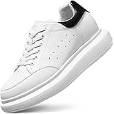 Leather Lace-up Platform Wedge Sneakers, 3 Inch Height Increasing Shoes, White Tennis Walking Shoes for Men & Women