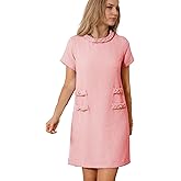 Yioaga Womens Tweed Jackie Dress Elegant Crew Neck Short Sleeve Button Bodycon Mini Dress