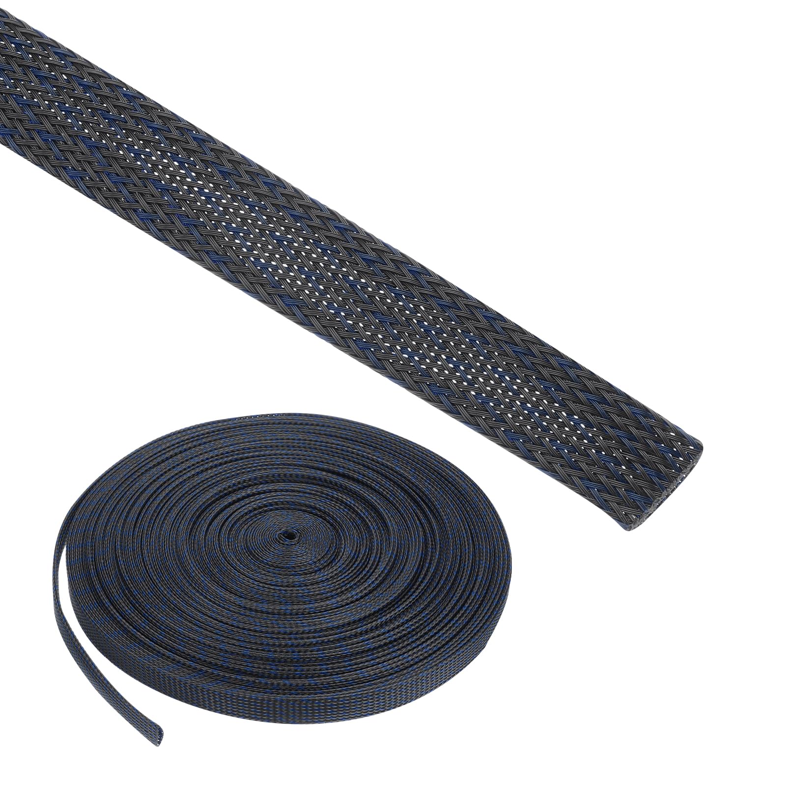 Rebower 25ft PET Expandable Wire Loom 1 Inch, PET Braided Wire Sleeving Cable Management Sleeve Tubing [for Audio Video Home Office Cord Protector]-Black Blue