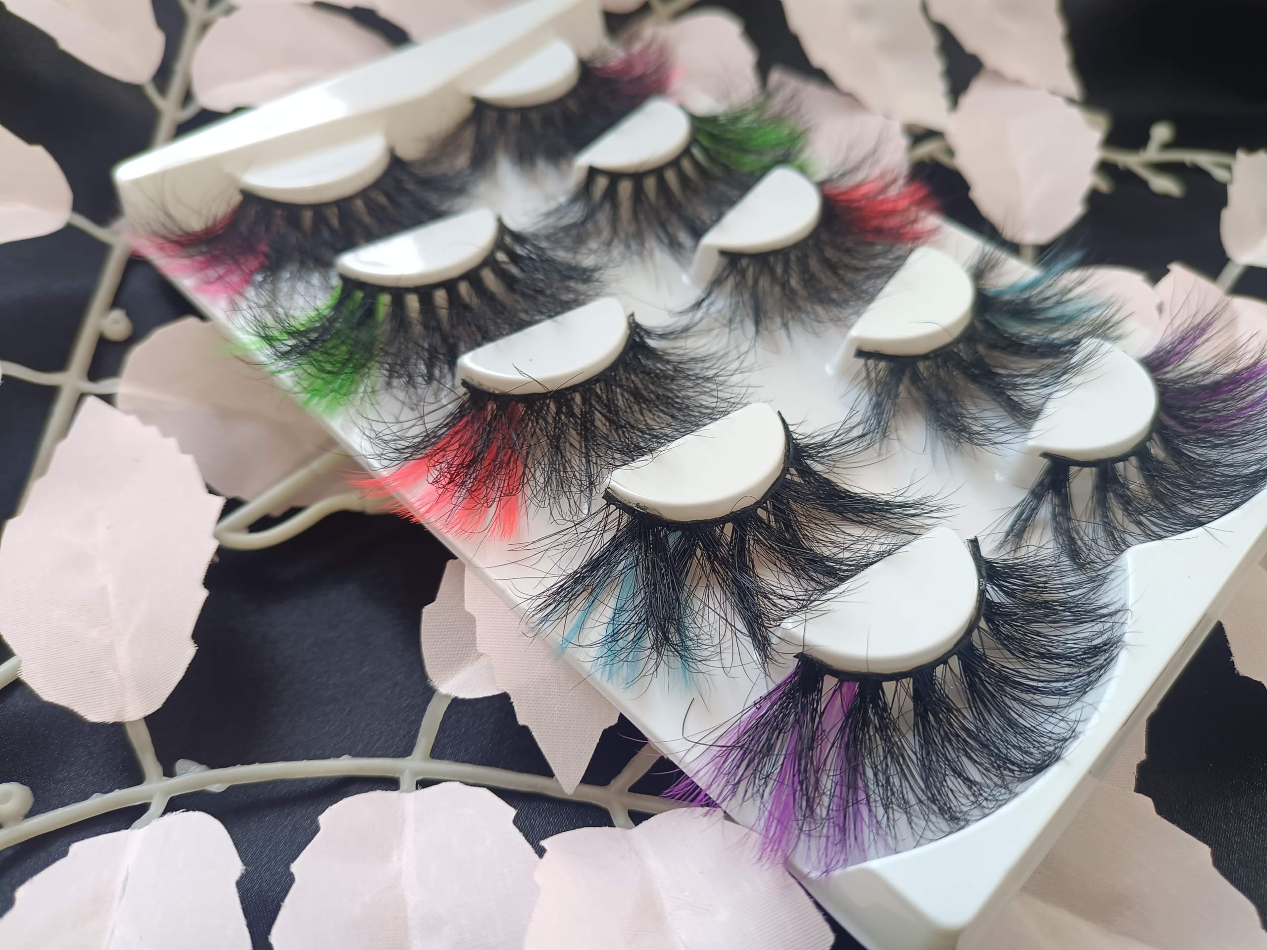 5 Pairs Mixed Colourful False Eyelashes Faux Mink Soft Natural Black Cotton Band Handmade