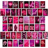 LCLAIDYDY 50 PCS Wall Collage Kit Aesthetic Pictures, Pink Neon Room Decor Posters for Room Aesthetic, Dorm Photo Wall Decor for Teen Girls, VSCO Girl Bedroom Decor (4x6 Inch)