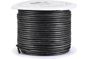 Ecocaste Genuine Round Leather Cord – Crafting Supply for Necklaces & Bracelets, Jewelry Making (Natural Black, 1.5mm)