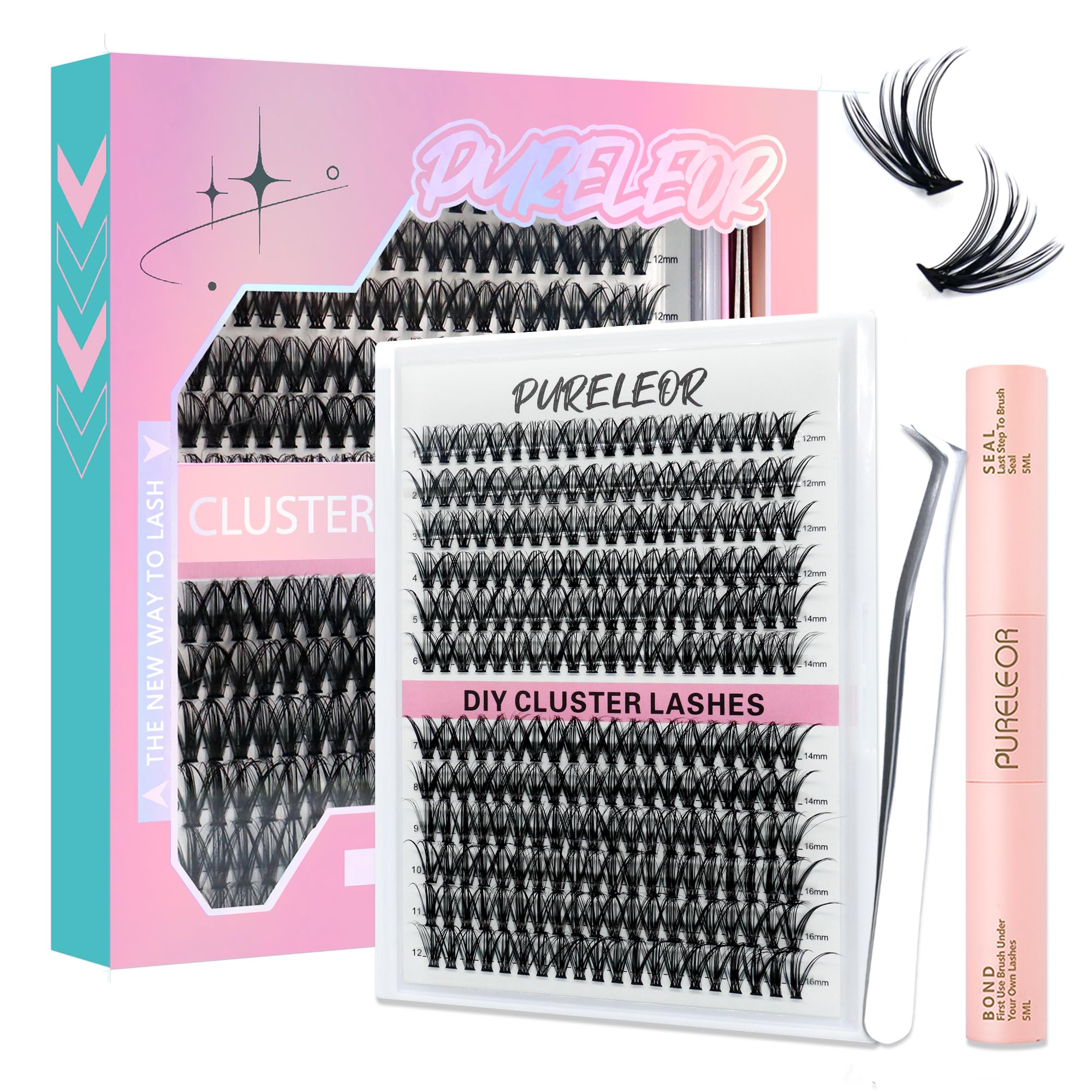 DIY Lash Extension Kit Volume Lash Cluster Lash 30D Individual Thick Eyelash Kit Cluster Lashes with Lash Bond and Seal Lash Tweezers