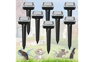 SHINYART 8 Pack Ultrasonic Mole Repellent,Solar Powered Gopher Mole Repellent Stakes for Chipmunks,Snake,Gophers,Voles,Waterproof Sonic Moles Deterrent for Home Garden,Yard(8 Pack)