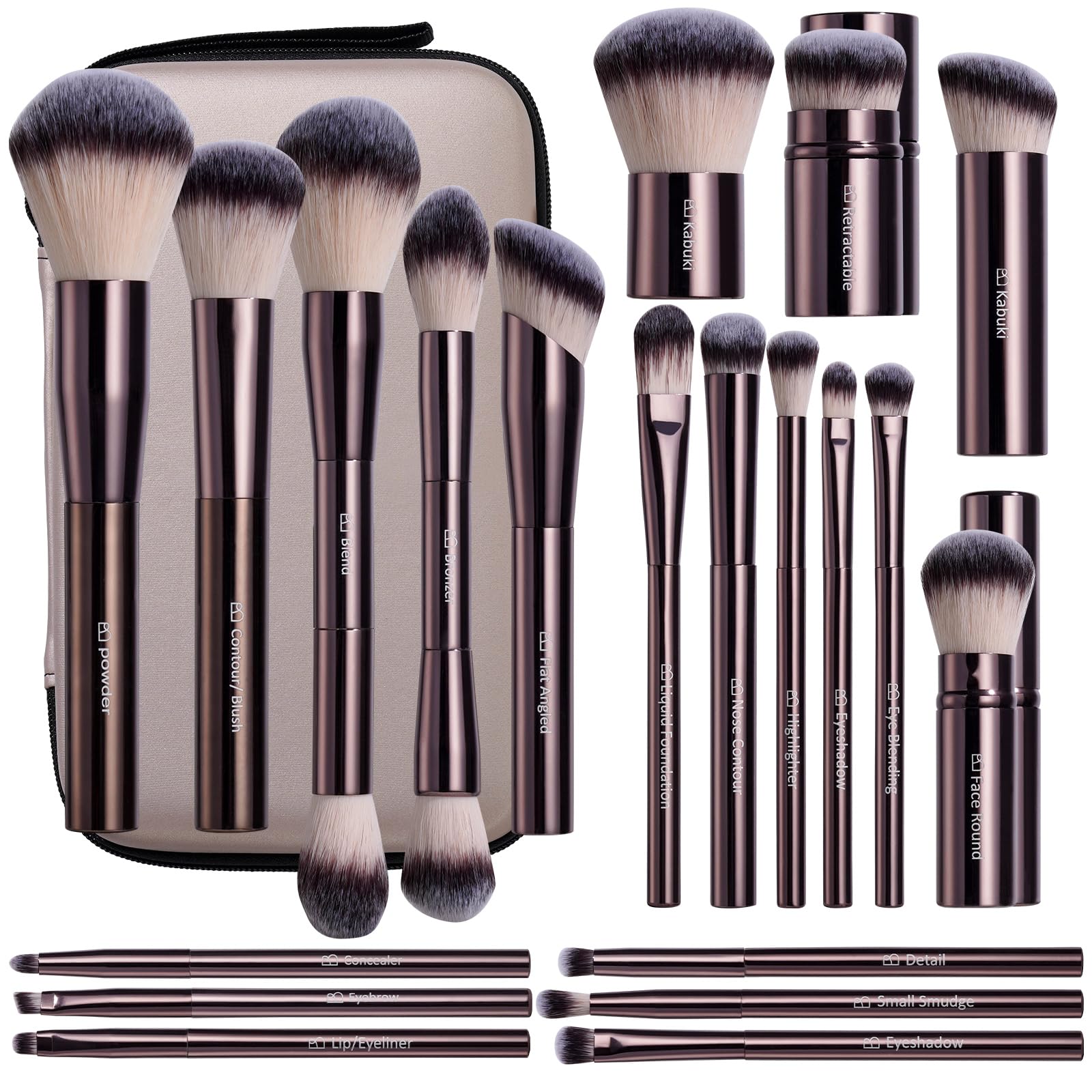 Makeup Brushes BS-MALL Professional Makeup Brush with Travel Case, Includes Foundation, Powder, Concealer, Lip & Eyeshadow Brushes for Daily Use & Versatile Occasions All-aluminum tube Image