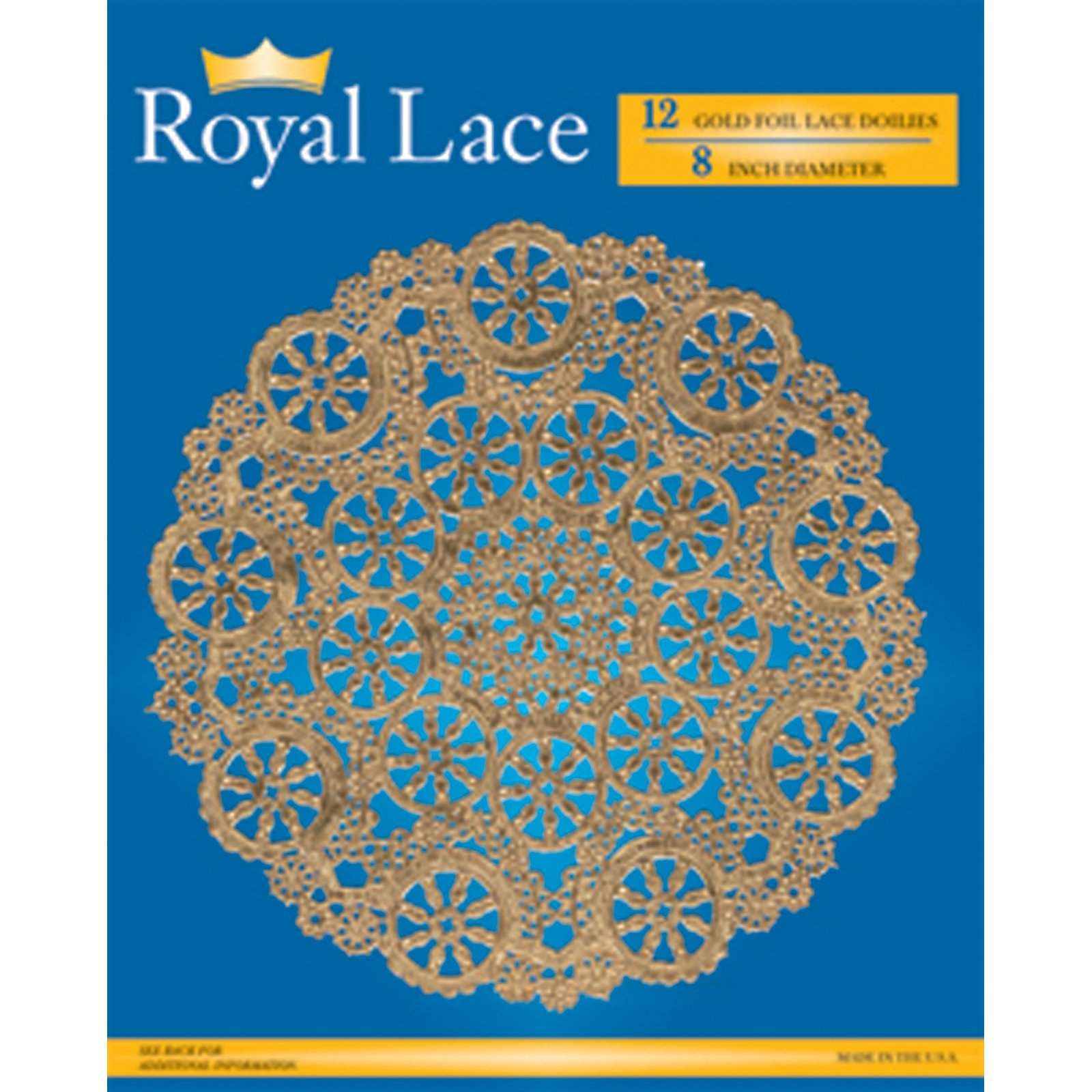 Royal Consumer Lace Round Foil Doilies, Gold, 8-Inch, Pack of 12 (B26510)