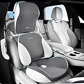 FLORICH Car Seat Cushion & Lumbar Support Pillow & Car Neck Pillow Ergonomic and 100% Memory Foam, Upgraded Larger and Breathable Car Seat Cushion & Back Support Pillow - Gray