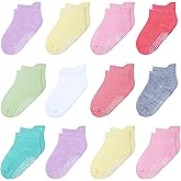 HYzgb 12 Pack Non Slip Kids Toddler Baby Socks with Grips 1-7 Years Boys Girls Cotton Ankle Socks Multi Colors