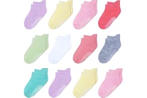 HYzgb 12 Pack Non Slip Kids Toddler Baby Socks with Grips 1-7 Years Boys Girls Cotton Ankle Socks Multi Colors