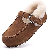 MVEUAC Women’s Anti-Slip Loafers for Winter,Leather Slip-On Flats with Fur, Warm and Cozy Design,Comfortable for Leisure,Work,Walk